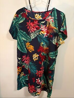 SHEIN Navy Floral Shift Dress with Yellow & Red Accents